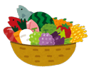 お魚や野菜、フルーツがかごに入っているイラスト