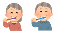 お婆さんとお爺さんが歯磨きをしているイラスト