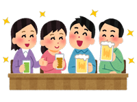 楽しそうに飲み会でお酒を飲んでいる男女のイラスト