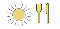 太陽とフォークとナイフのイラスト